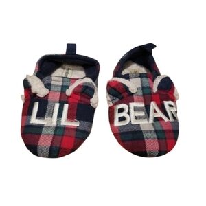 Dearfoams Lil Bear kid's plaid memory foam slippers